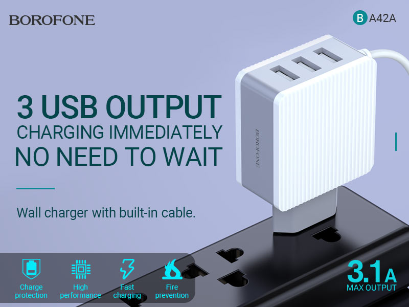 BOROFONE BA42A Joyful three-port wall charger