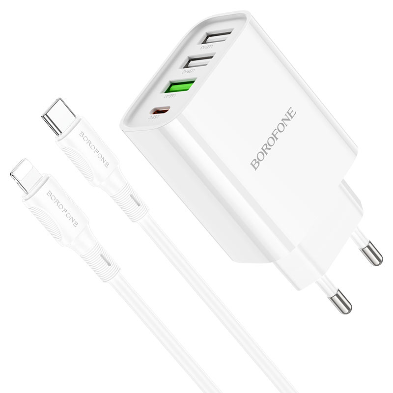 borofone ba79a clever 4ports 1c3a pd20w wall charger eu set usbc ltn set