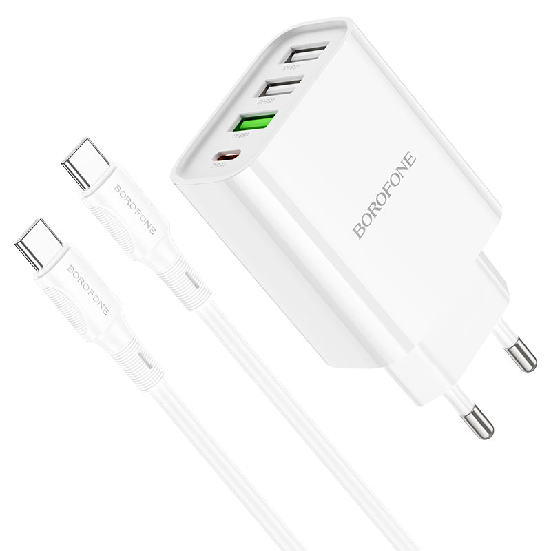 borofone ba79a clever 4ports 1c3a pd20w wall charger eu set usbc usbc cord