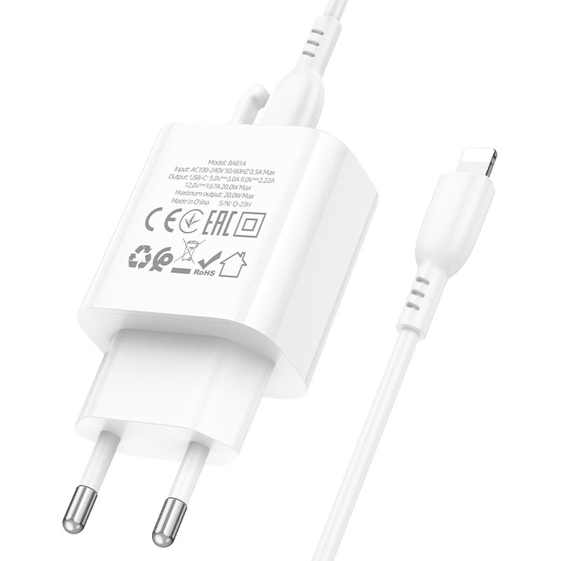 borofone ba81a 1xport pd20w wall charger eu set usbc ltn plug